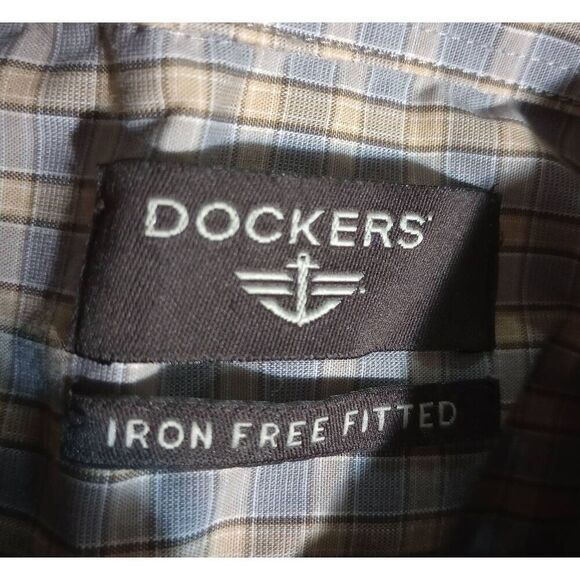 Dockers Shirt Men's Large Blue Tan Button Front‎ Long Sleeve - Picture 6 of 9